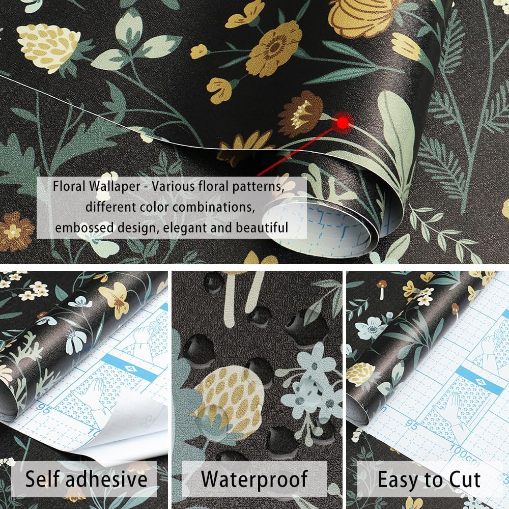 Dark Wild Floral 16.1''x118'' Peel and Stick Wallpaper R907434