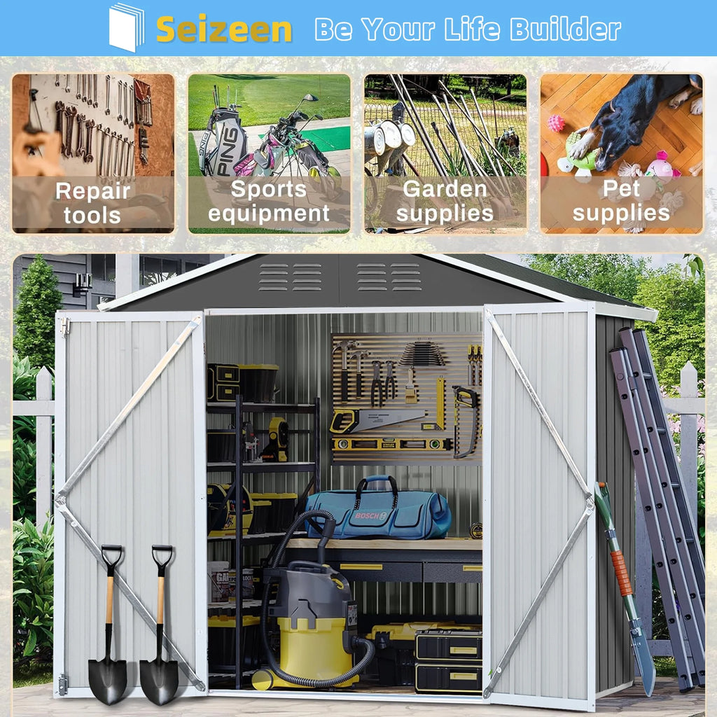 6' x 4' Galvanized Steel Outdoor Storage Shed with Lockable Doors O659802