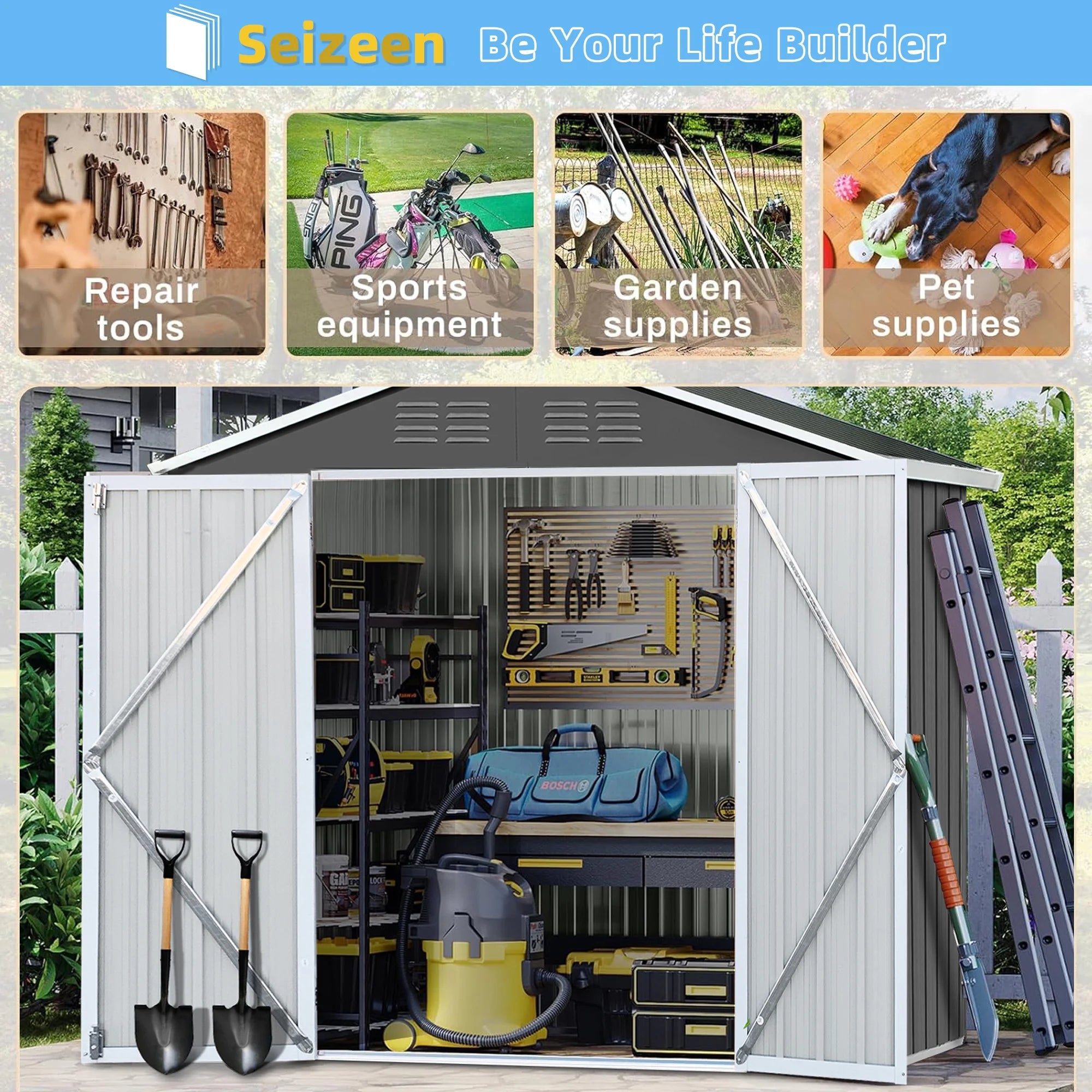 6' x 4' Galvanized Steel Outdoor Storage Shed with Lockable Doors O659802