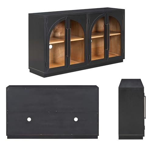 Navy Blue 60-Inch Glass Doors Sideboard with Adjustable Shelves U252