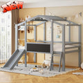 White Twin Low Loft Bed with Slide and Storage Shelves A880