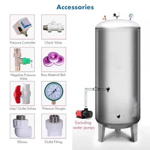 15 25 40 50 65 80 100 130 185 Gal Stainless Steel Water Pressure Tank Y1076