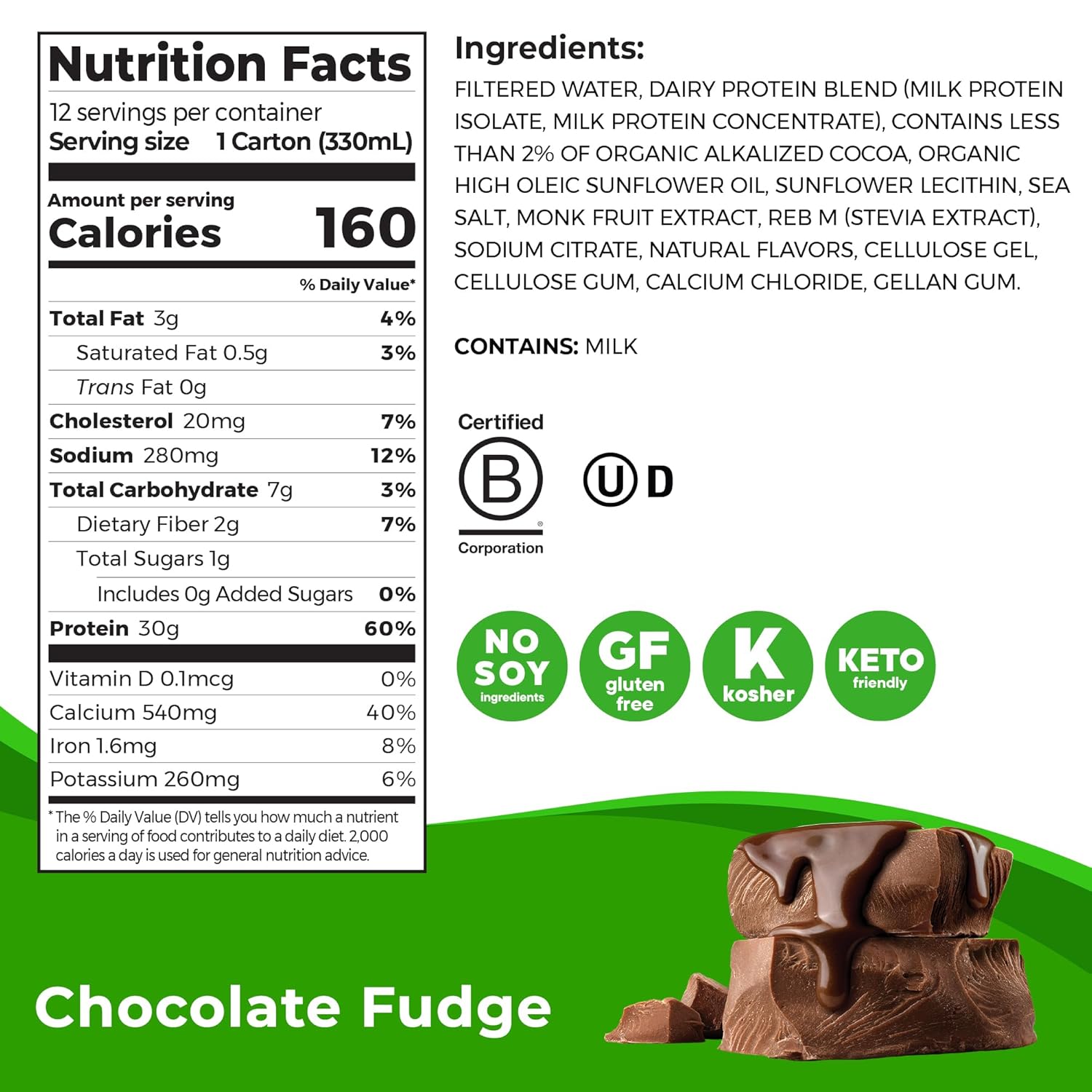 11 Fl Oz Pack of 12 Chocolate Fudge Protein Shake K4994