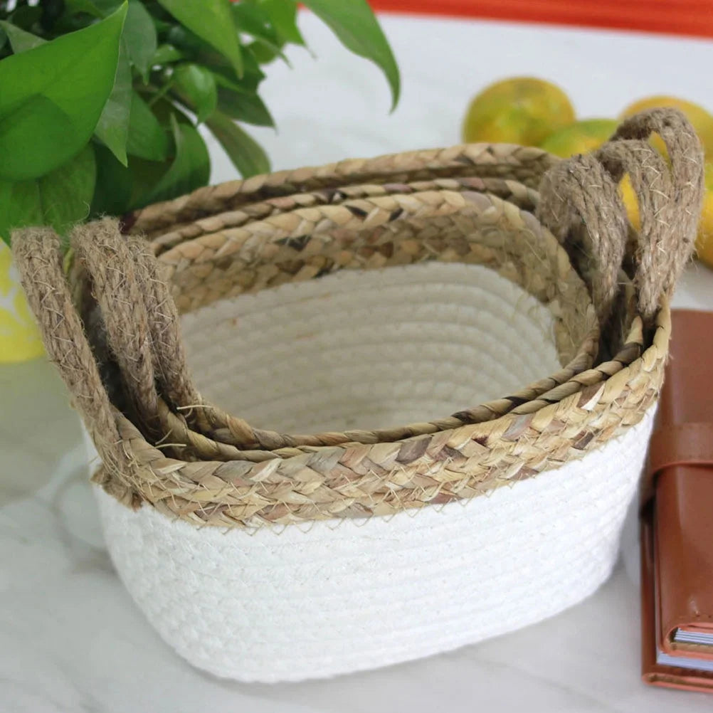Cotton Rope Woven Basket Storage Boxes with Lids V3009
