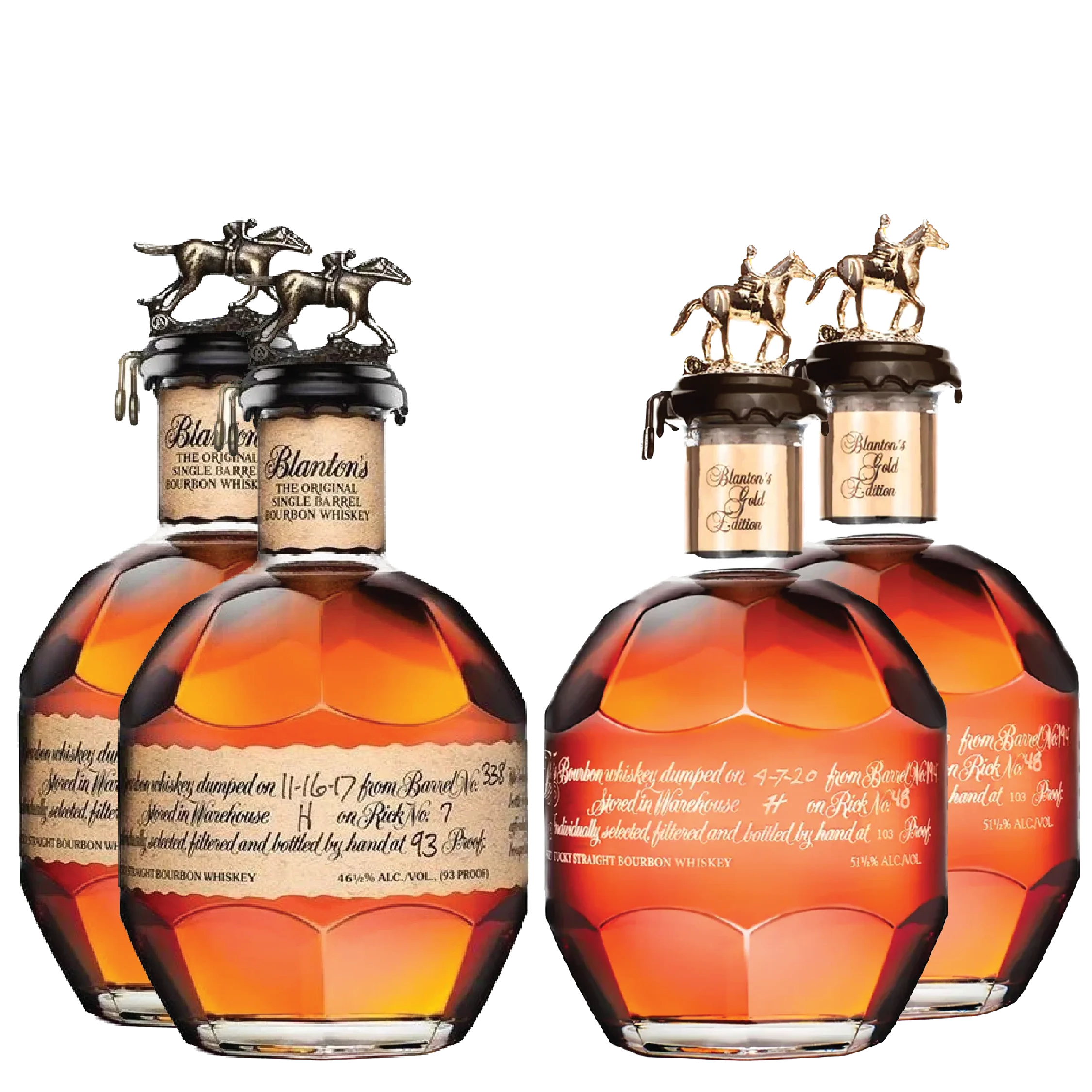 2 Blanton's Single Barrel & 2 Blanton's Gold Edition Bundle H436