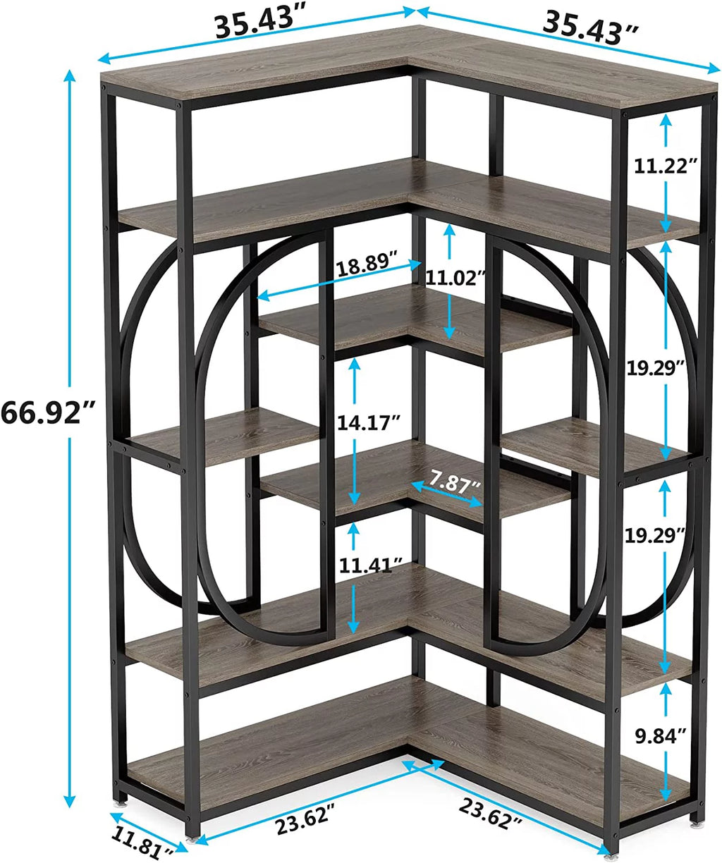 7-Shelf Corner Bookshelf with Metal Frame L710
