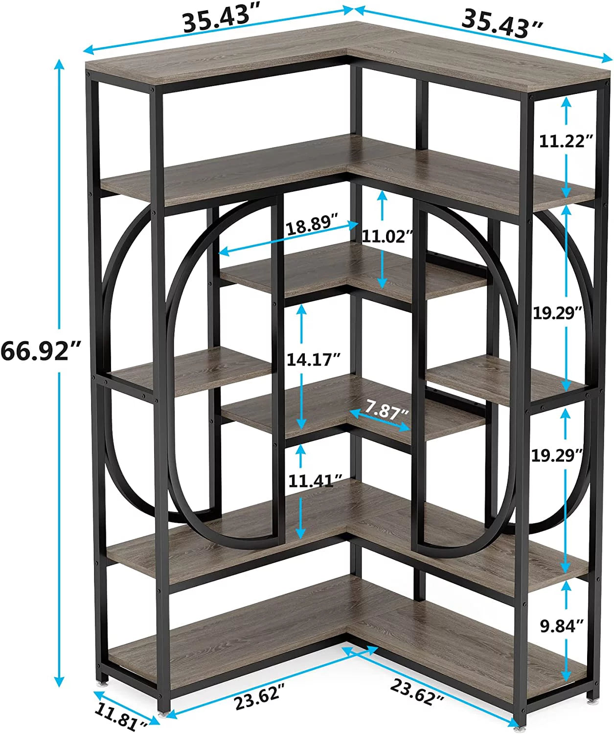 7-Shelf Corner Bookshelf with Metal Frame L710