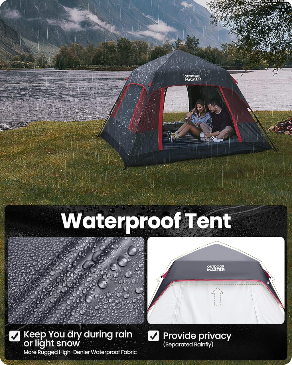 6 Person Pop Up Camping Tent - Black Red N377976