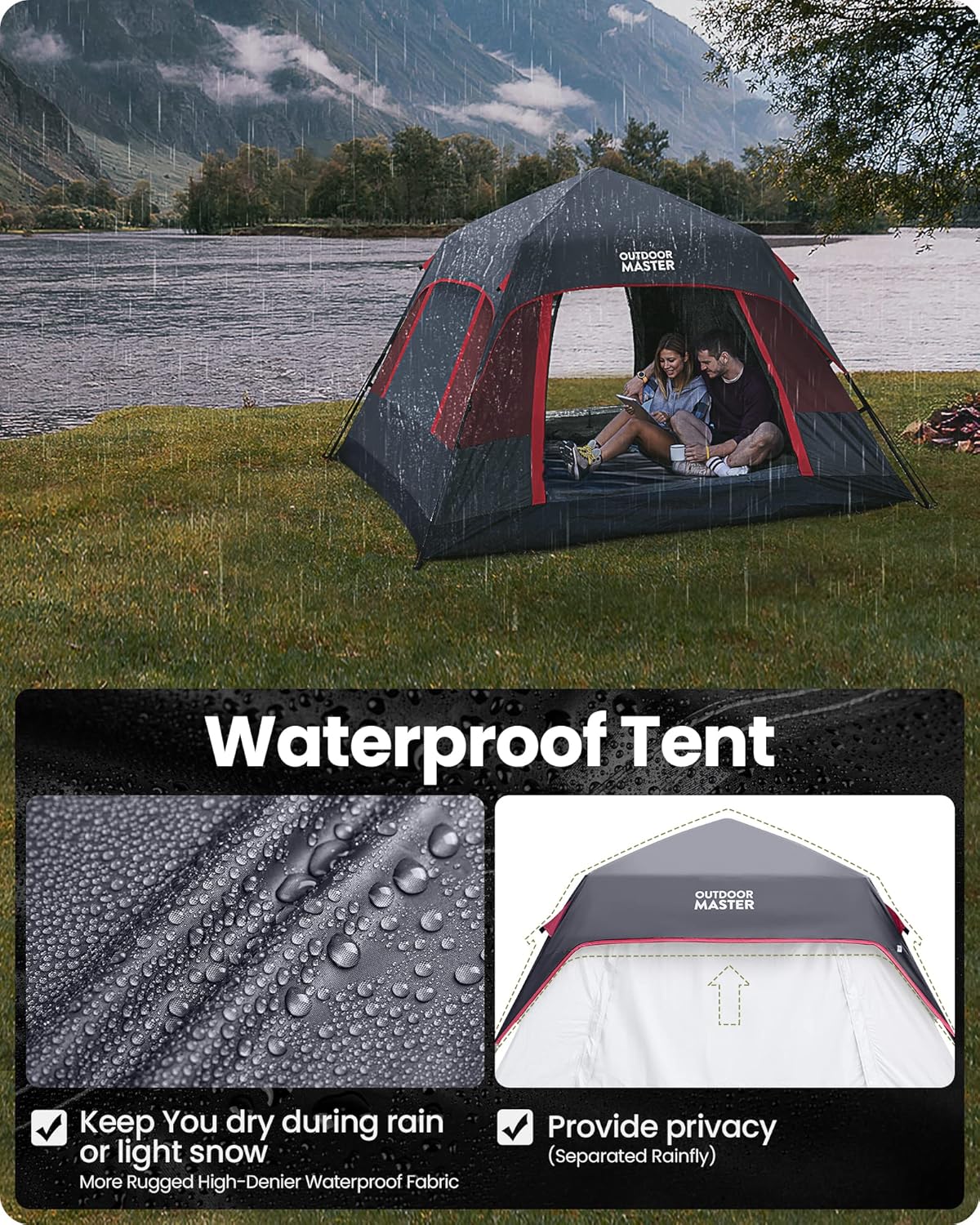 6 Person Pop Up Camping Tent - Black Red N377976