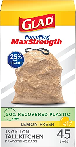 45 Count 13 Gallon Tall Kitchen Drawstring Garbage Bags V547
