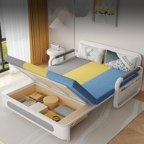 Grey-Yellow-Blue Folding Sofa Bed with Foam Mattress O574