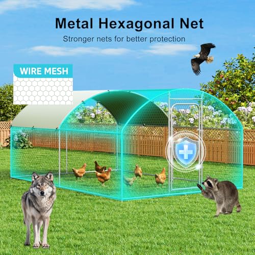 Large Metal Chicken Coop Walk-in Poultry Cage Chicken Run Pen Dog Kennel with Waterproof and Anti-Ultraviolet Cover (9.8' L x 19.7' W x 6.4' H) M711