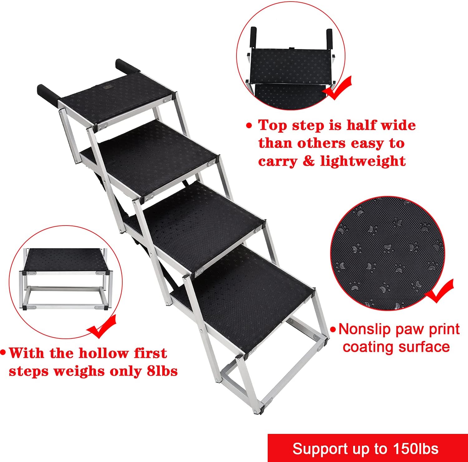 Foldable Aluminum Pet Stairs with Non-slip Surface U6133