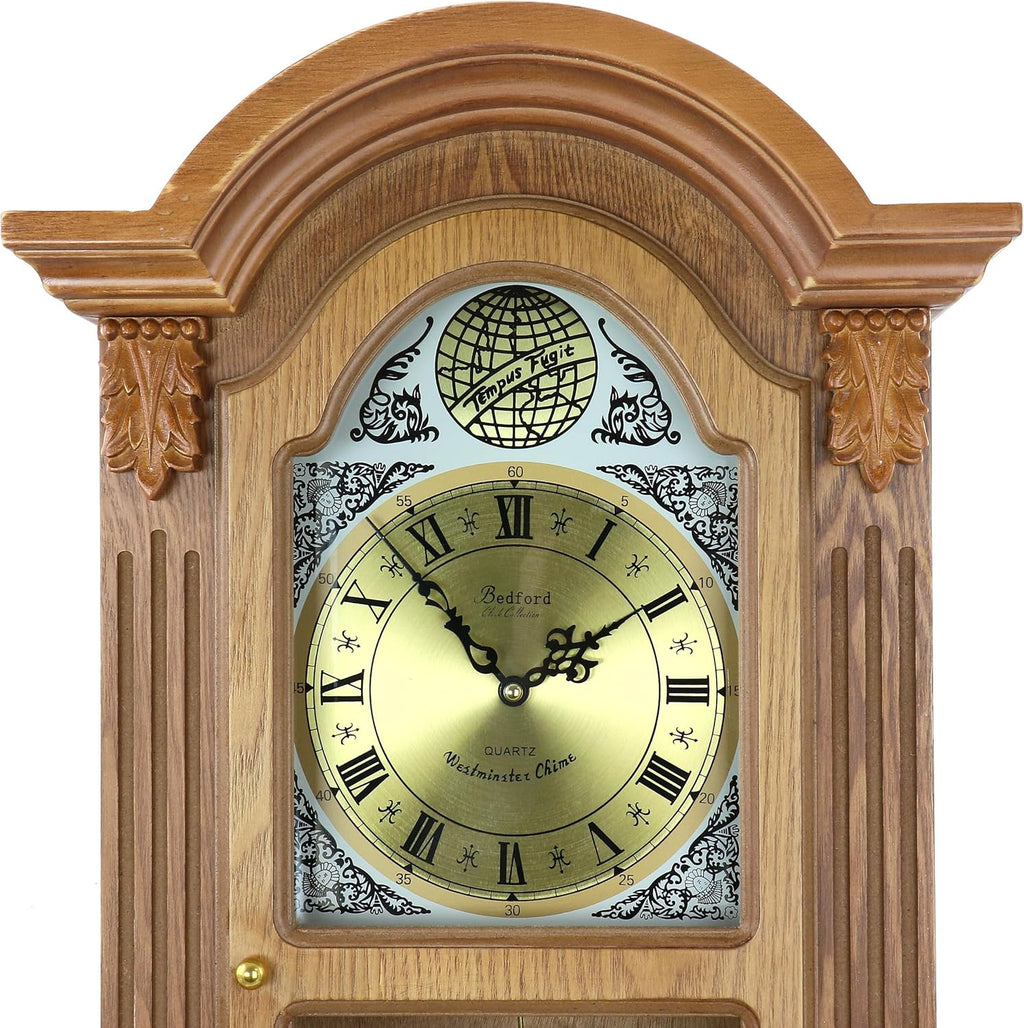 Honey Oak Chiming Pendulum Wall Clock S8273