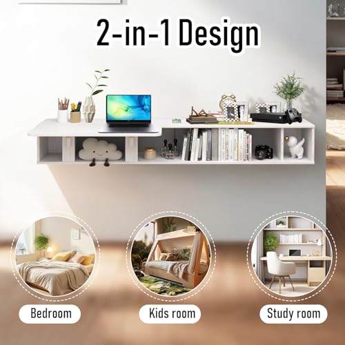 70'' Wall Mounted Desk with Storage Shelves Dark Grey D954