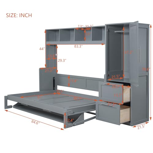 Queen Size Murphy Bed Wall Bed with Closet and Drawers Q8254