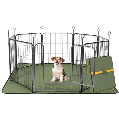 Black 24 Inch 8 Panels Metal Dog Playpen with Bottom Mat T325