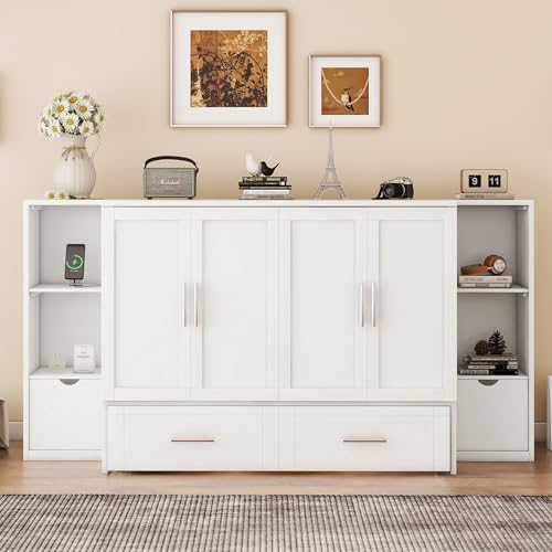 Queen Size Solid Wood Murphy Wall Bed with Storage T8400