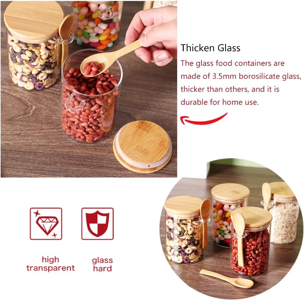 17 OZ Glass Containers with Bamboo Lids and Wooden Spoons (6 Pack) N4891
