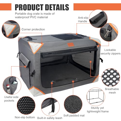 Collapsible 4-Door Portable Dog Crate with Soft Blanket V2542