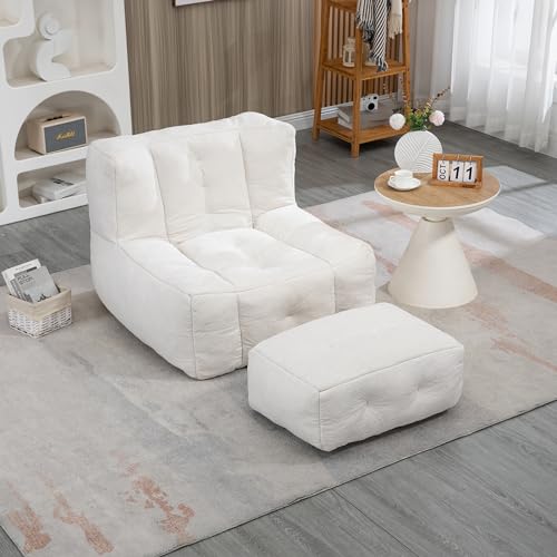 Blue Fluffy Bean Bag Chair with Memory Foam and Ottoman I691
