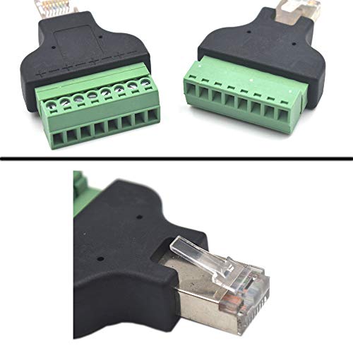 2-pack RJ45 Ethernet 8P8C Male to AV 8 Pin Screw Terminal Adapter Block Plug T3448