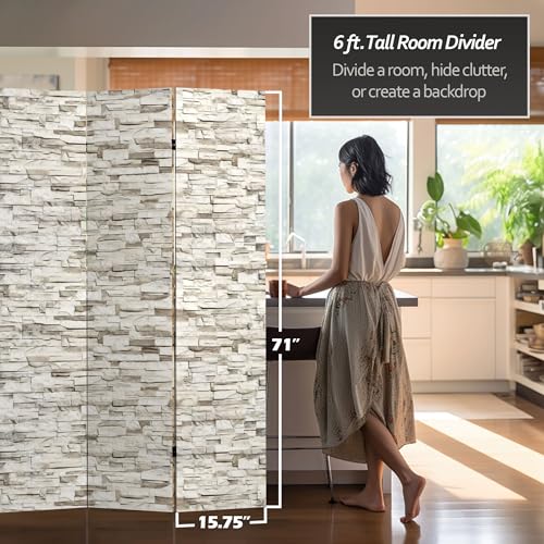 6 ft. Tall Double Sided Black & White Canvas Room Divider 3 Panel Freestanding Folding Privacy Screen S174