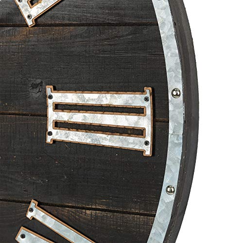 28 Inches Distressed Black Wooden Wall Clock Silent Non-Ticking Roman Numerals W444