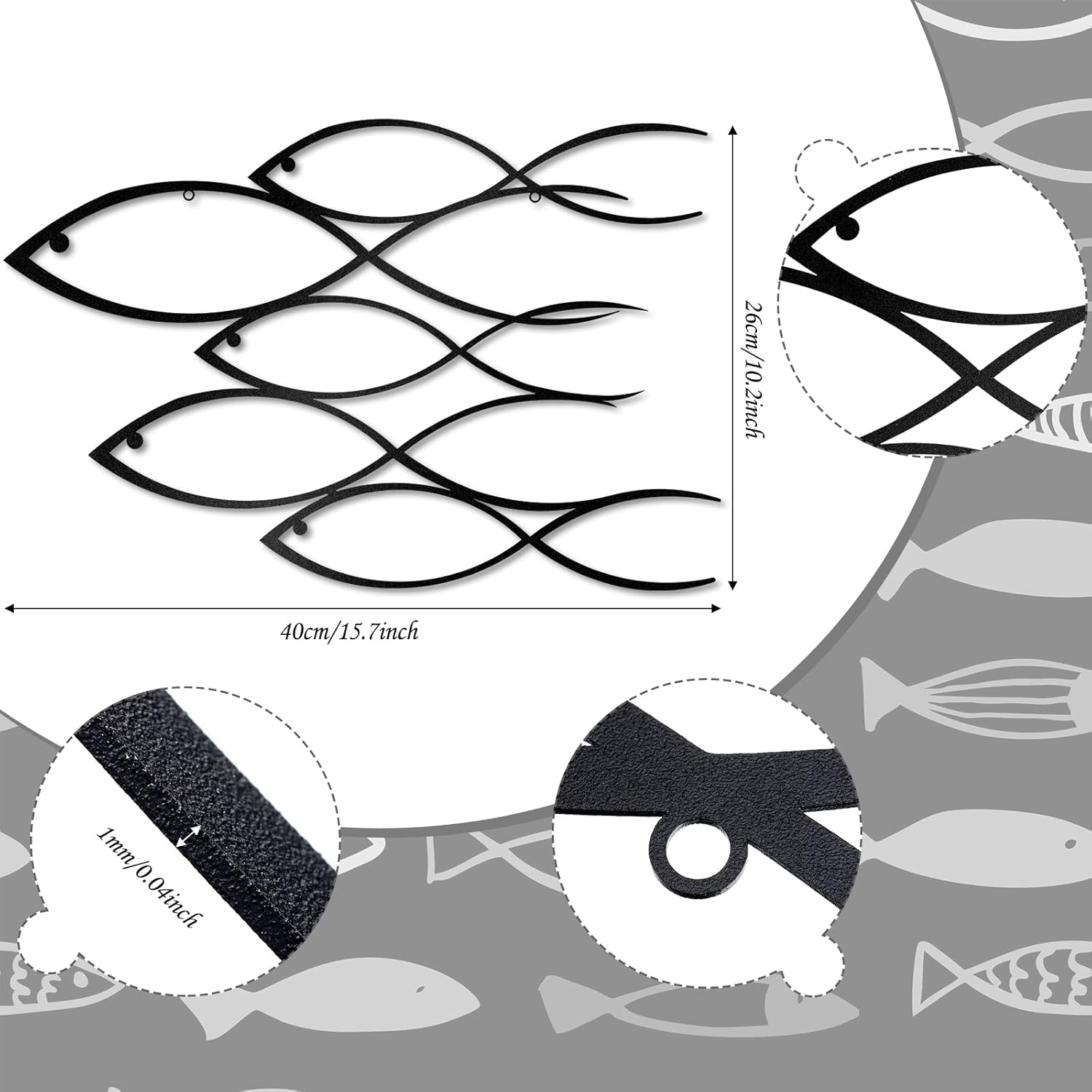 Nautical Metal Wall Art School of Fish, 40 x 26 cm S288