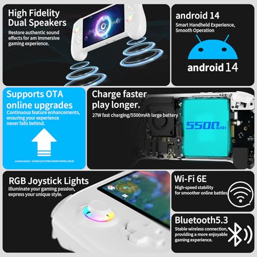 Handheld Retro Gaming Console 5.48” AMOLED Display Android 14 8K TV Output Portable Video Game Console White 512G Y2120