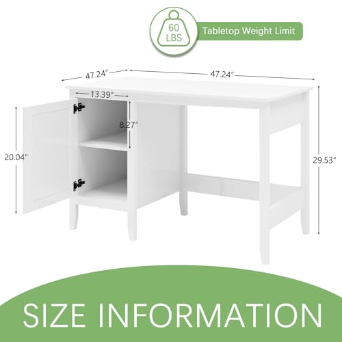 White Rattan Wood Desk with Drawers and Cabinet N564