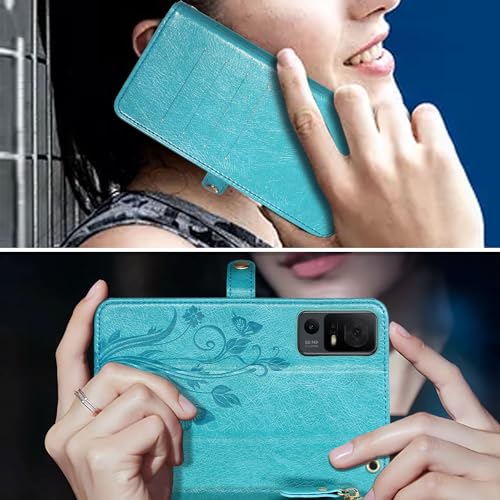 Floral Dark Purple Leather Flip Cover Phone Case with Card Holder Zipper Wrist Strap Q6328