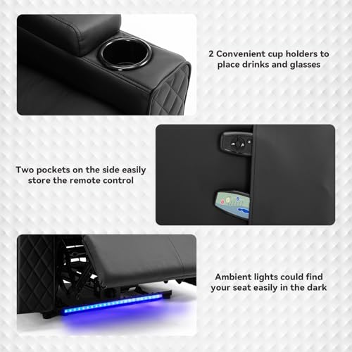 Power Recliner Chair PU Leather Electric Massage Recliner Sofa Black A8319