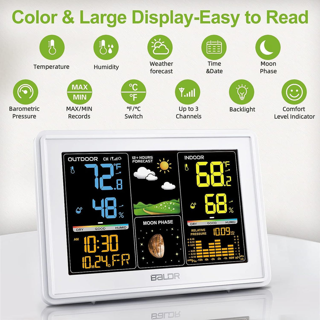 Wireless Indoor Outdoor Weather Station with Atomic Clock and Barometer G785