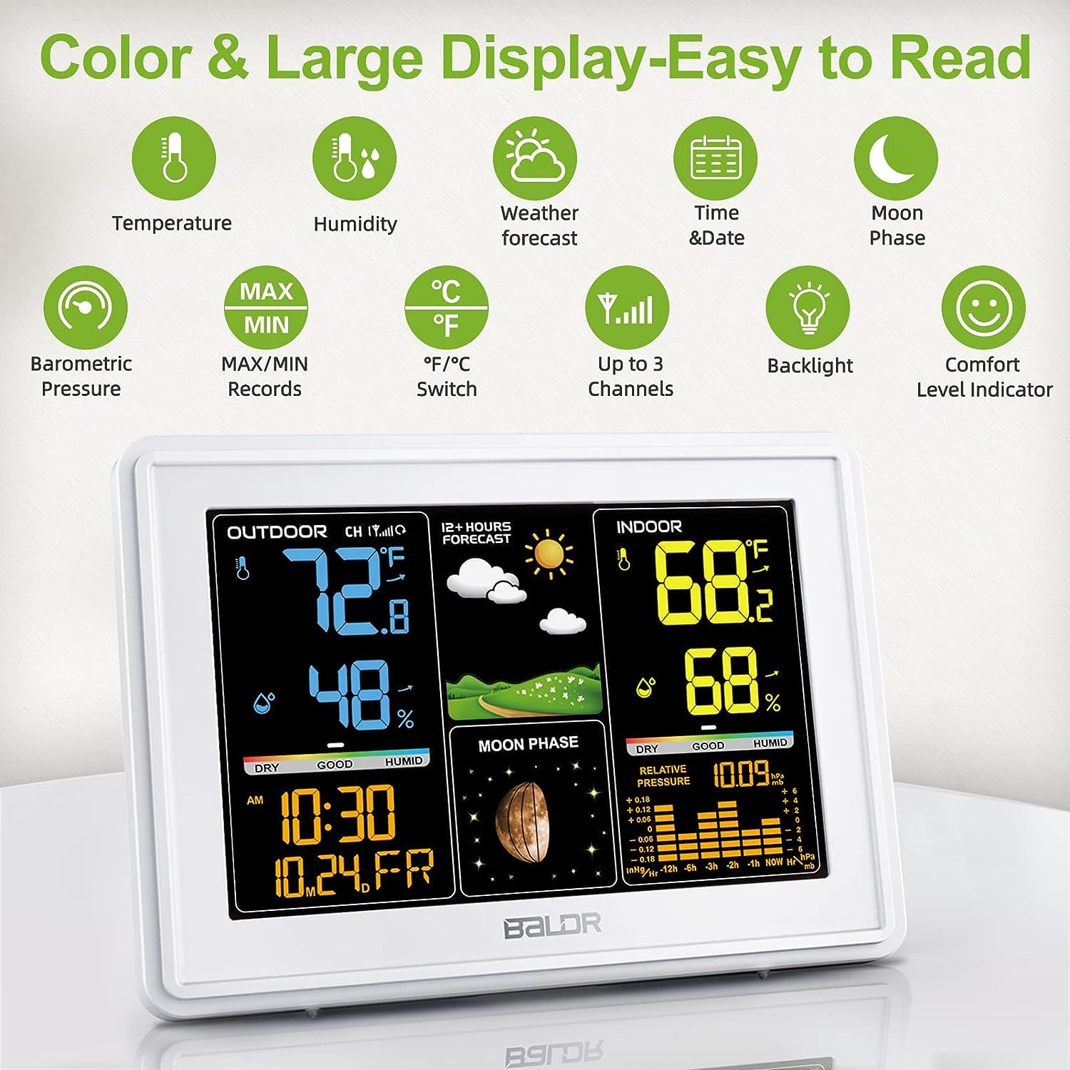 Wireless Indoor Outdoor Weather Station with Atomic Clock and Barometer G785