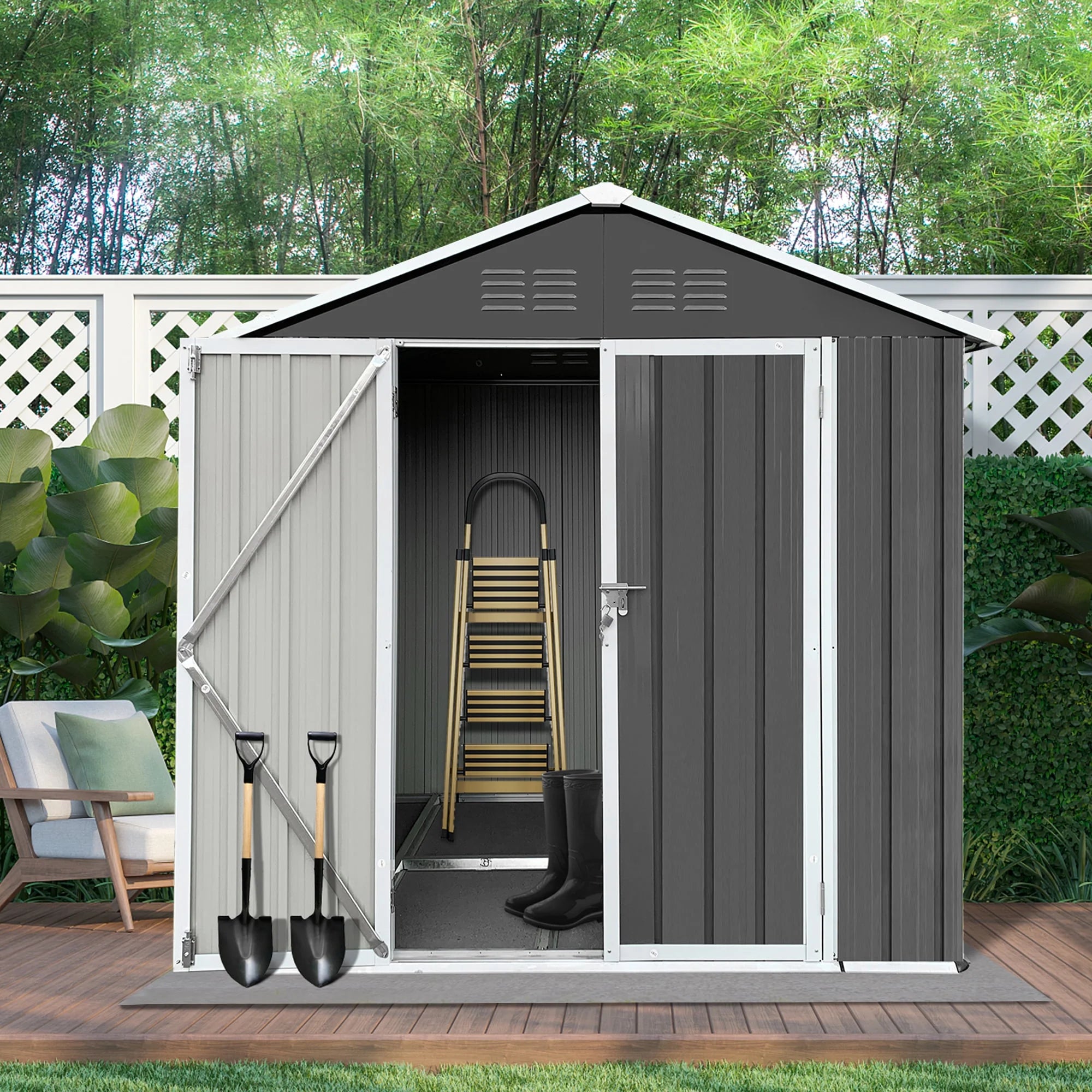 6' x 4' Galvanized Steel Outdoor Storage Shed with Lockable Doors O659802