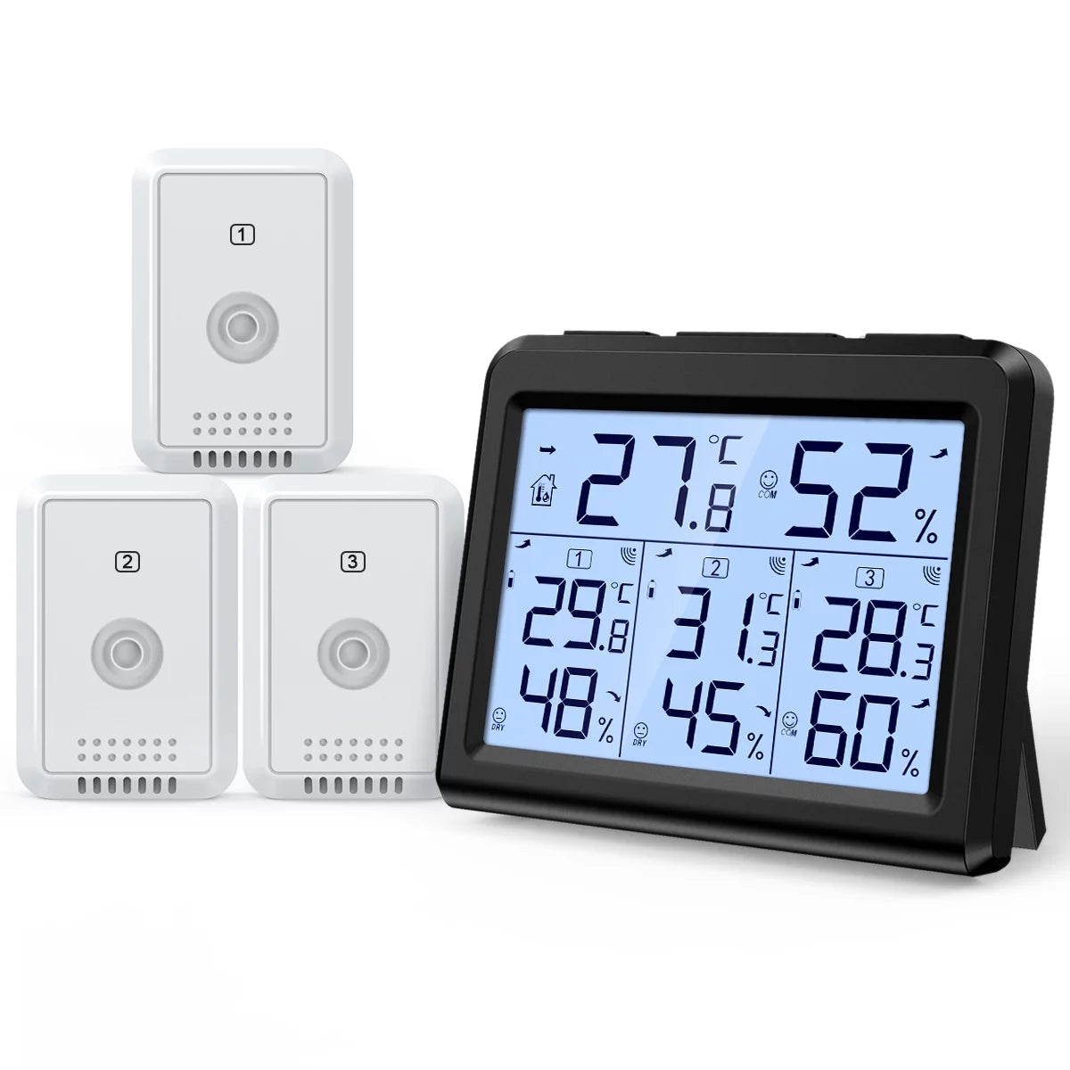 Black Digital Thermometer with 3 Wireless Sensors F79980