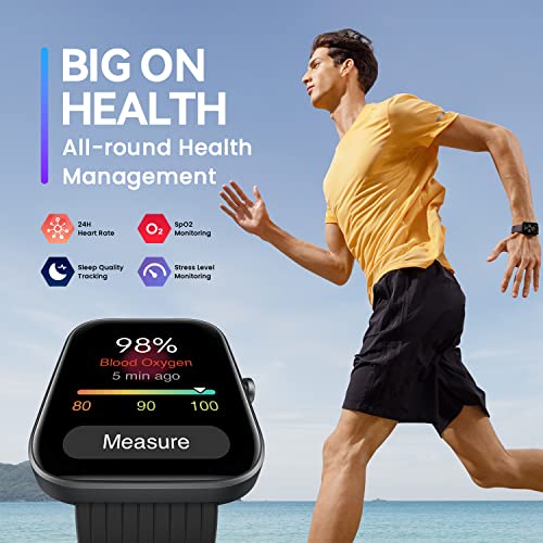 Black Smart Watch with 1.69 inch Display, 14-Day Battery Life, Blood Oxygen Heart Rate Monitor D502