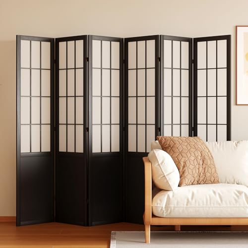 66.9Inch Tall Folding Wood Screen (4Panels, Black) Q97199