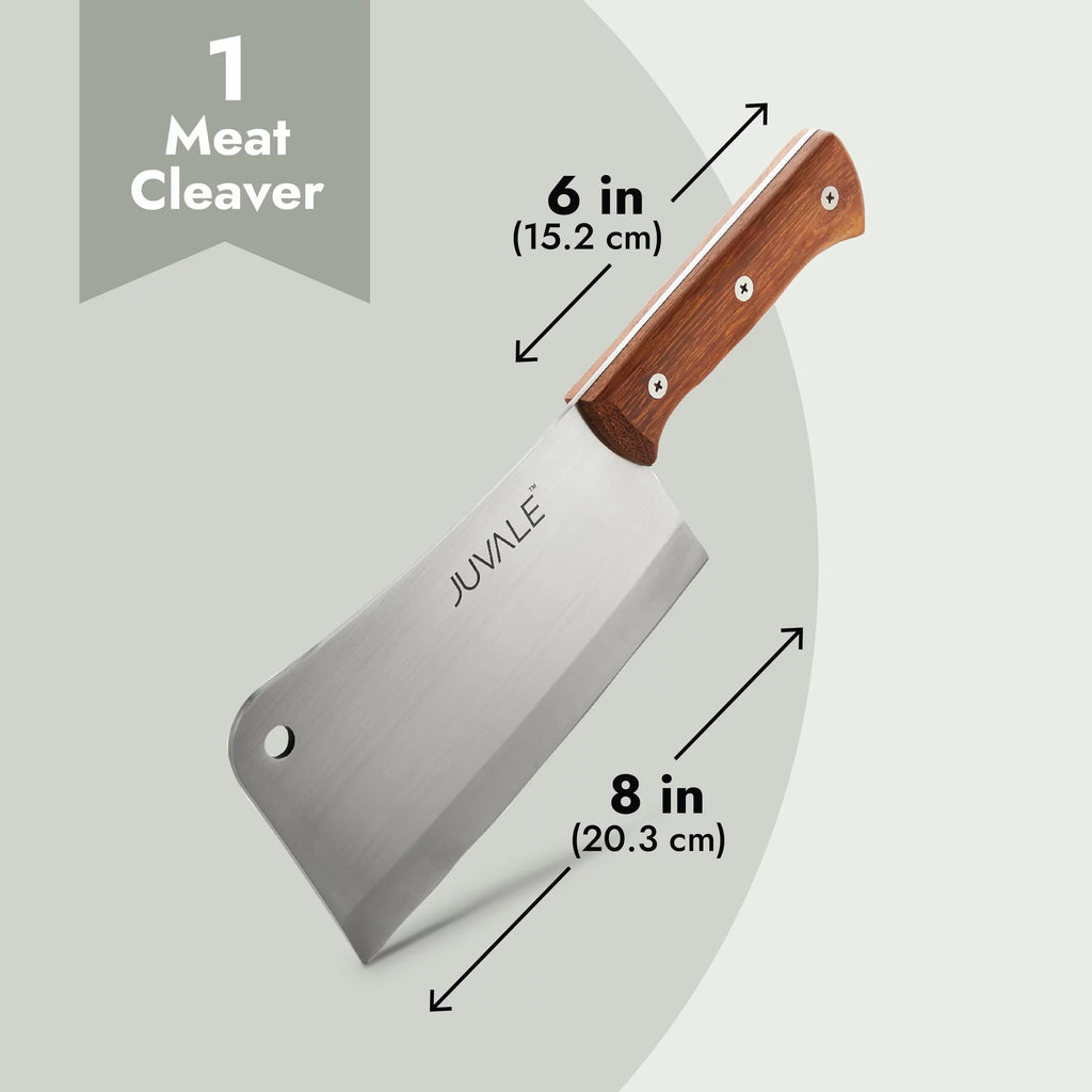 Stainless Steel Meat Cleaver Knife with Wooden Handle, 8 In E373