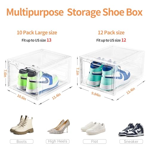 12 Pack Clear Plastic Stackable Shoe Storage Boxes S4206
