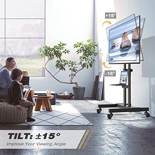 White Rolling TV Stand with Lockable Wheels Height Adjustable Shelf for 32-83 Inch TV Loading 110 lbs K7362