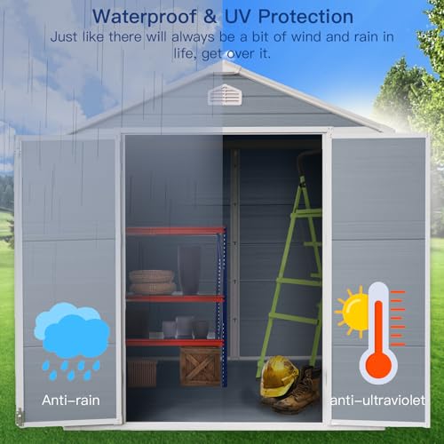 Grey Resin Outdoor Storage Shed with Door & Lock Q53650