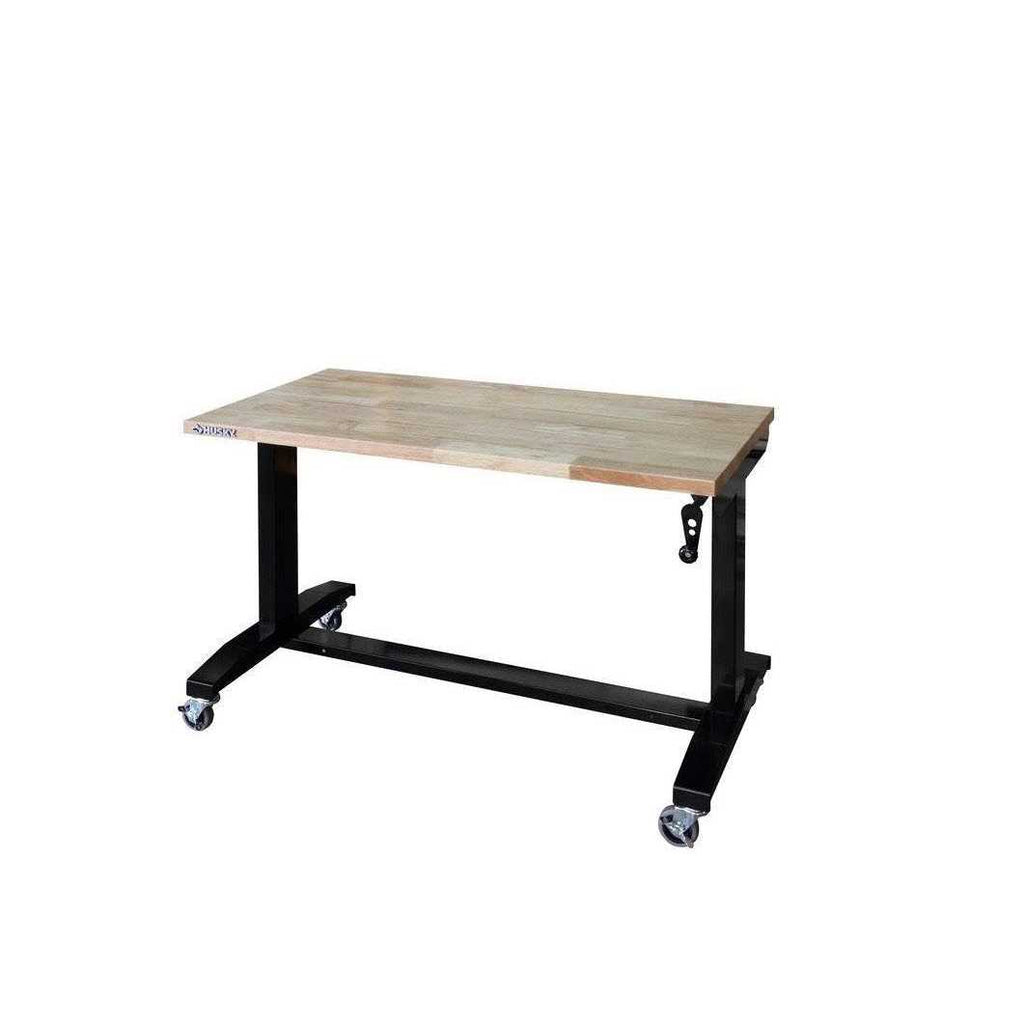 46 in. W x 24 in. D Steel Adjustable Height Solid Wood Top Workbench Table in Black N930572