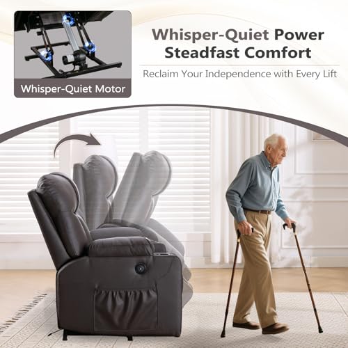 Large Power Lift Recliner Chair with Massage and Heat, Electric Wide Recliners, Heavy Duty Fabric Reclining Mechanism, Camel K50827