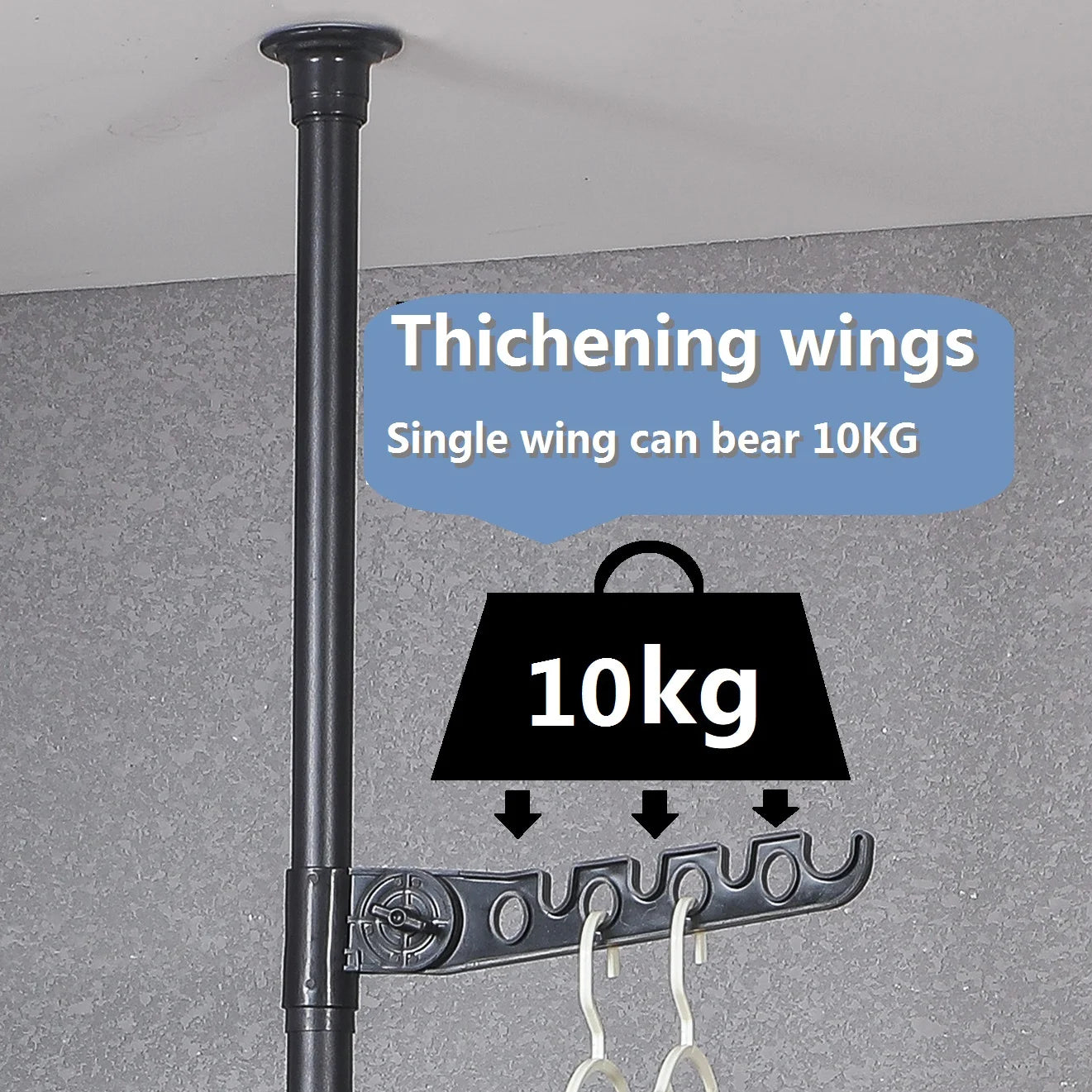 Black Adjustable Floor to Ceiling Tension Clothes Drying Rack A630239