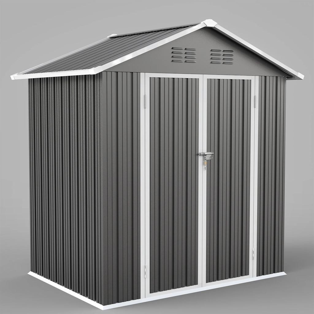 6' x 4' Galvanized Steel Outdoor Storage Shed with Lockable Doors O659802
