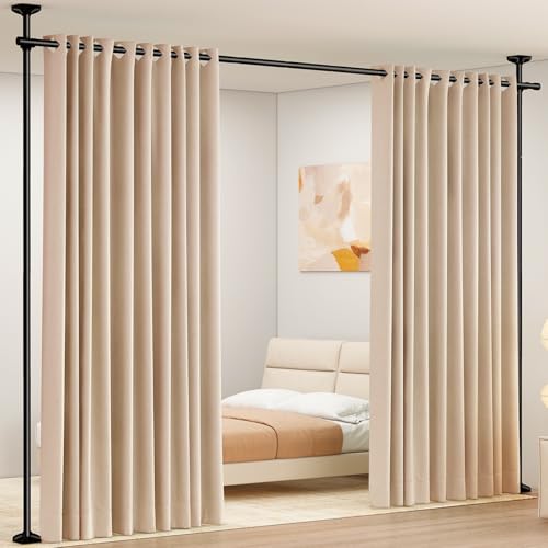 Black Heavy Duty Tension Rod Room Divider Curtain Rod, Adjustable 4-10ft(H) 28-70inch(W) B47818