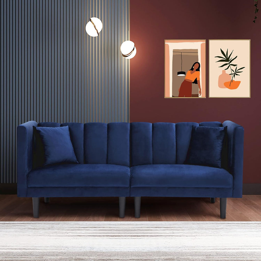 Navy Blue Velvet Tufted Futon Sofa Z75782
