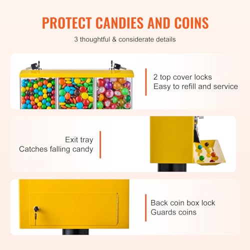 Yellow Triple Compartment Candy Dispenser with Iron Stand J380591